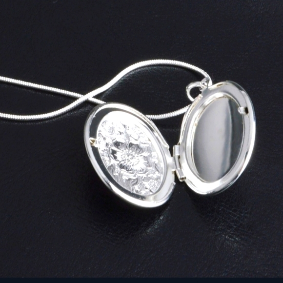 π Sterling Silver Oval Engraved Locket Necklace - Picture 1 of 9